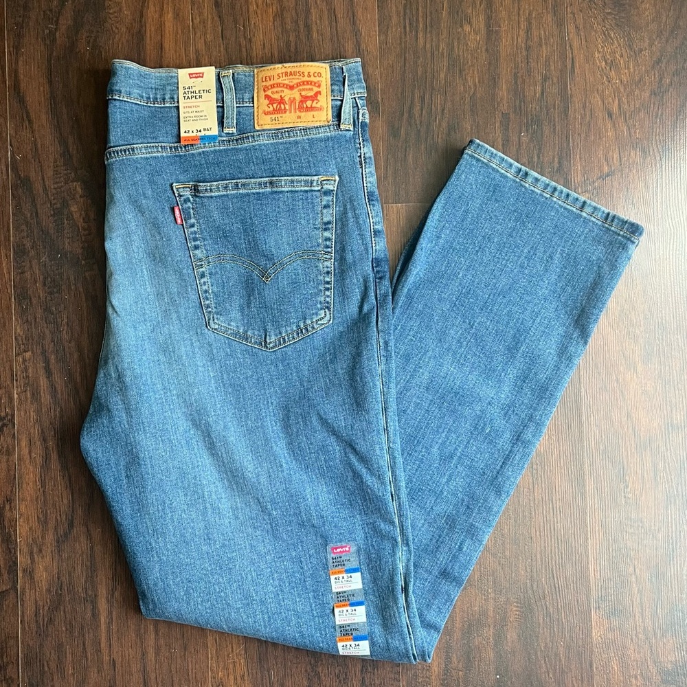 New Levi's 541 Athletic Taper Fit Stretch Blue Jeans Mens Size 42x34